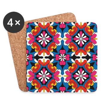 Lebendiges Mosaik-Floral-Kaleidoskop - Untersetzer (4er-Set) - Weiß - Vorne