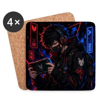 Neon Street Gamer im Anime-Stil - Untersetzer (4er-Set) - Weiß - Vorne