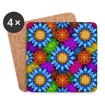 Lebendige Kaleidoskop-Mandalas - Untersetzer (4er-Set) - Weiß - Vorne