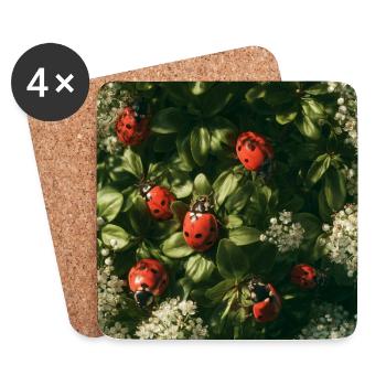 Marienkäfer auf Blütenblättern - Untersetzer (4er-Set) - Weiß - Vorne