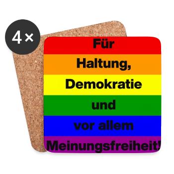 FÜR HALTUNG, DEMOKRATIE UND MEINUNGSFREIHEIT! - Untersetzer (4er-Set) - Weiß - Vorne