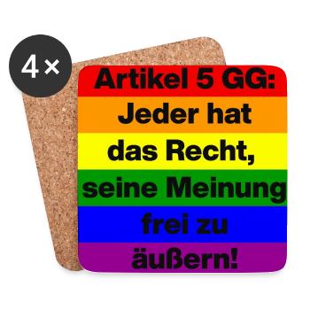 ARTIKEL 5 GG: RECHT AUF MEINUNGSFREIHEIT, GLÜCK - Untersetzer (4er-Set) - Weiß - Vorne