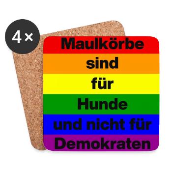 PRO MEINUNGSFREIHEIT, MAULKÖRBE SIND FÜR HUNDE - Untersetzer (4er-Set) - Weiß - Vorne
