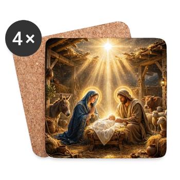 Jesus, katholisch, Krippe, Beten zu Jesus, Christ - Untersetzer (4er-Set) - Weiß - Vorne