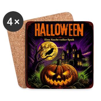Halloween Comic Kürbisnacht Spukhaus Kürbis Rabe - Untersetzer (4er-Set) - Weiß - Vorne