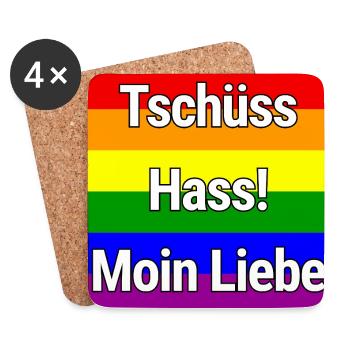 TSCHÜSS HASS MOIN LIEBE REGENBOGEN STATEMENT SHIRT - Untersetzer (4er-Set) - Weiß - Vorne