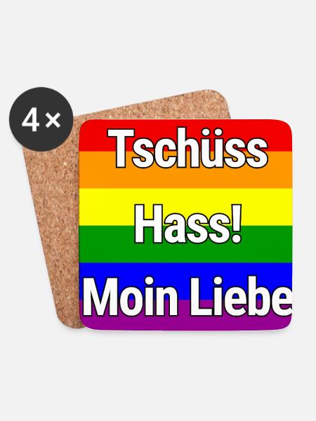 TSCHÜSS HASS MOIN LIEBE REGENBOGEN STATEMENT SHIRT - Untersetzer (4er-Set) - Weiß