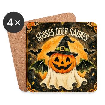Süßes oder Saures Halloween-Kürbis - Untersetzer (4er-Set) - Weiß - Vorne