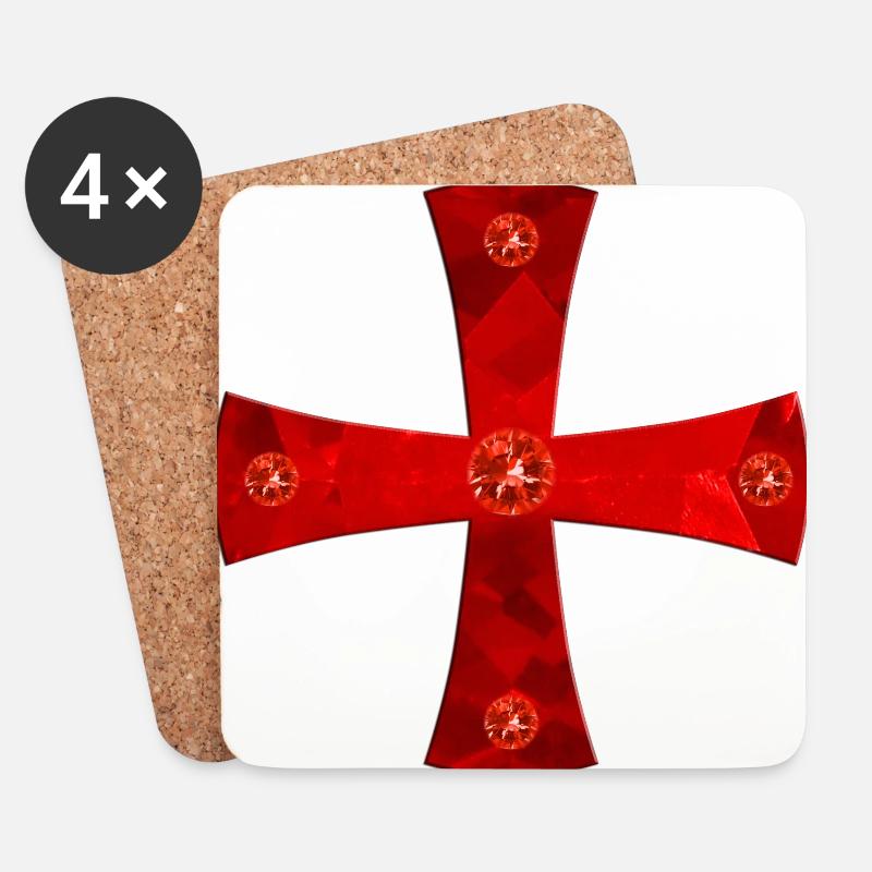 Templar Knight's Cross with gems - Coasters (set of 4) - white