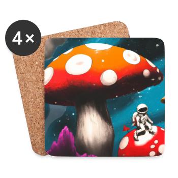 Cosmonaut on magic mushroom planet - Coasters (set of 4) - white - Front