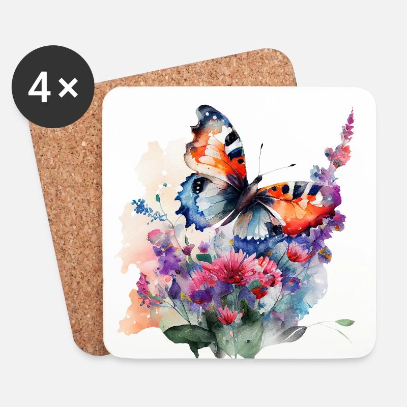 Schmetterling auf der Wiese - Aquarell - Untersetzer (4er-Set) - Weiß