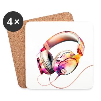 Girls' watercolor of pink music headphones - Coasters (set of 4) - white - Front