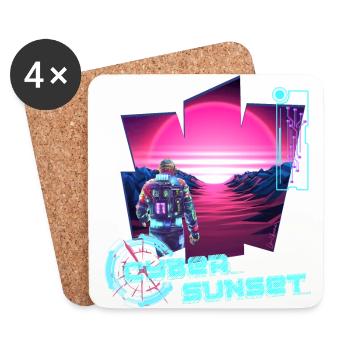 Astronaut Cyber Sunset gradient pink - Futuristic - Coasters (set of 4) - white - Front
