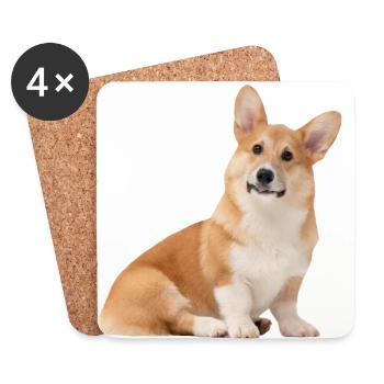 Chien Corgi mignon - Dessous de verre (lot de 4) - blanc - Devant