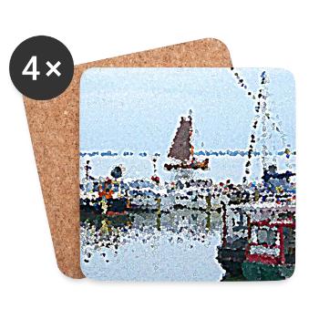 Promenade dans le port aux Pays-Bas - Dessous de verre (lot de 4) - blanc - Devant