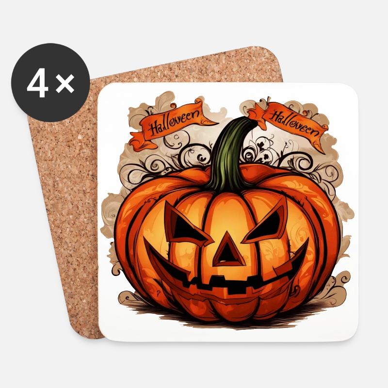 Halloween: Großer Kürbis - Untersetzer (4er-Set) - Weiß
