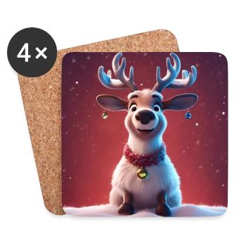 Portrait d'un beau renne de Noël - Dessous de verre (lot de 4) - blanc - Devant