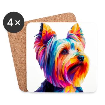 Modern geometric dog's muzzle Yorkshire terrier - Coasters (set of 4) - white - Front