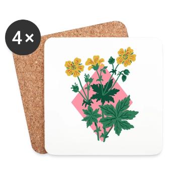 Pflanze mit rosa Raute - Untersetzer (4er-Set) - Weiß - Vorne