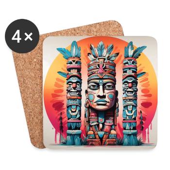 Maya, Inka, Azteken Masken und bunte Figuren - Untersetzer (4er-Set) - Weiß - Vorne