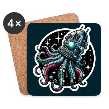 Fancy Octopus Spaceship - Coasters (set of 4) - white - Front