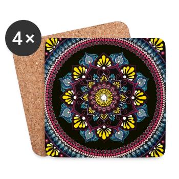 Buntes gelbes, blaues und rosa Mandala - Untersetzer (4er-Set) - Weiß - Vorne