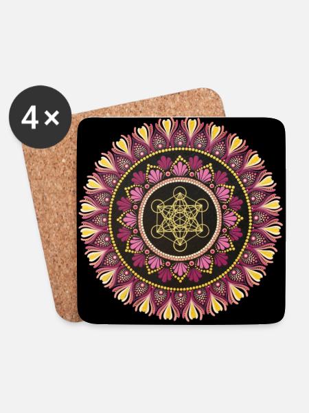 Rosa Metatron | Heilige Geometrie | Punktkunst - Untersetzer (4er-Set) - Weiß