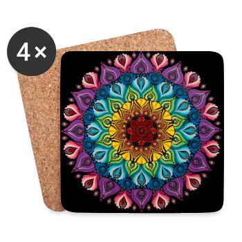 Regenbogen Mandala | Chakren | Punktkunst - Untersetzer (4er-Set) - Weiß - Vorne