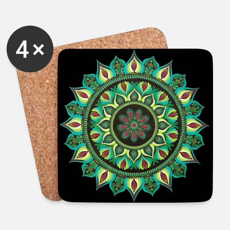 Grünes Mandala | Heilige Geometrie | Punktkunst - Untersetzer (4er-Set) - Weiß
