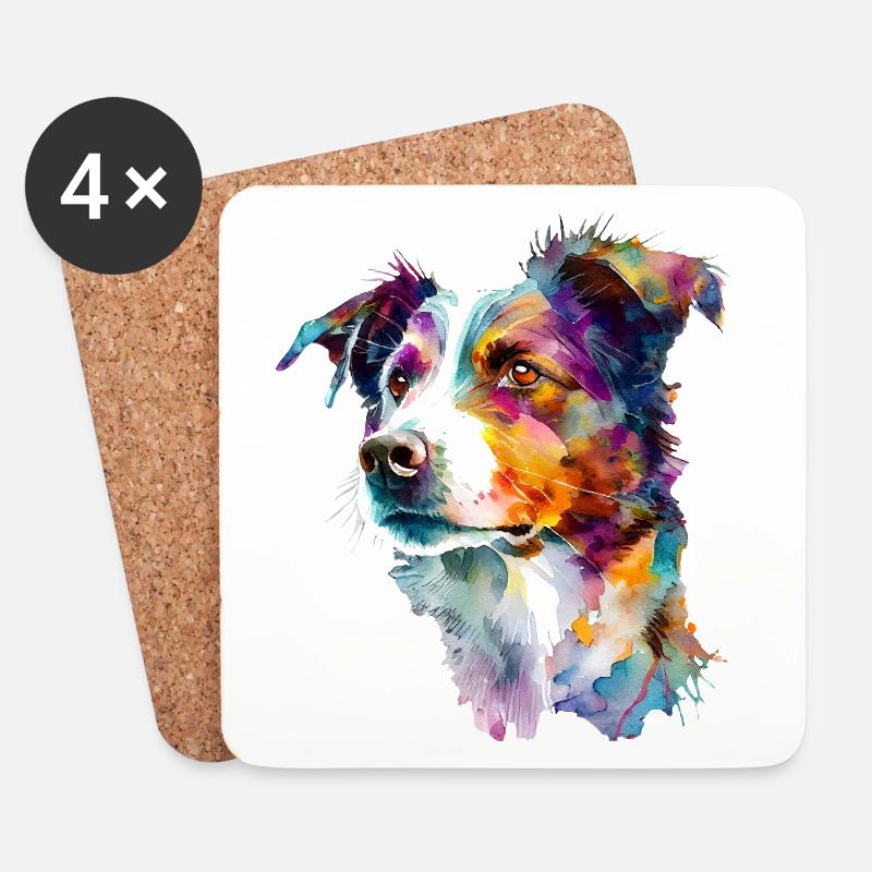 Buntes Aquarell eines Border Collie Hundes - Untersetzer (4er-Set) - Weiß