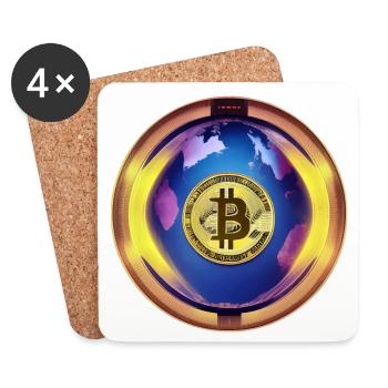 Bitcoin avec la planète Terre - Dessous de verre (lot de 4) - blanc - Devant