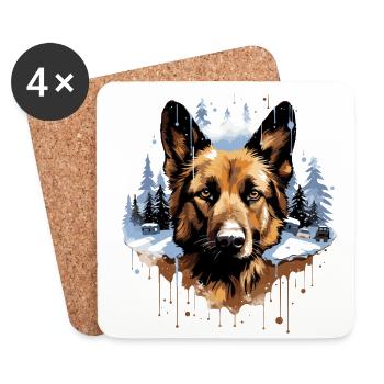 Dog Winter Forest Mountain Trees Christmas Dogs - Coasters (set of 4) - white - Front