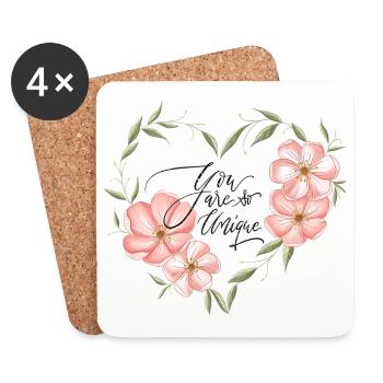Cœur, fleurs, feuilles. Vous êtes tellement unique. - Dessous de verre (lot de 4) - blanc - Devant