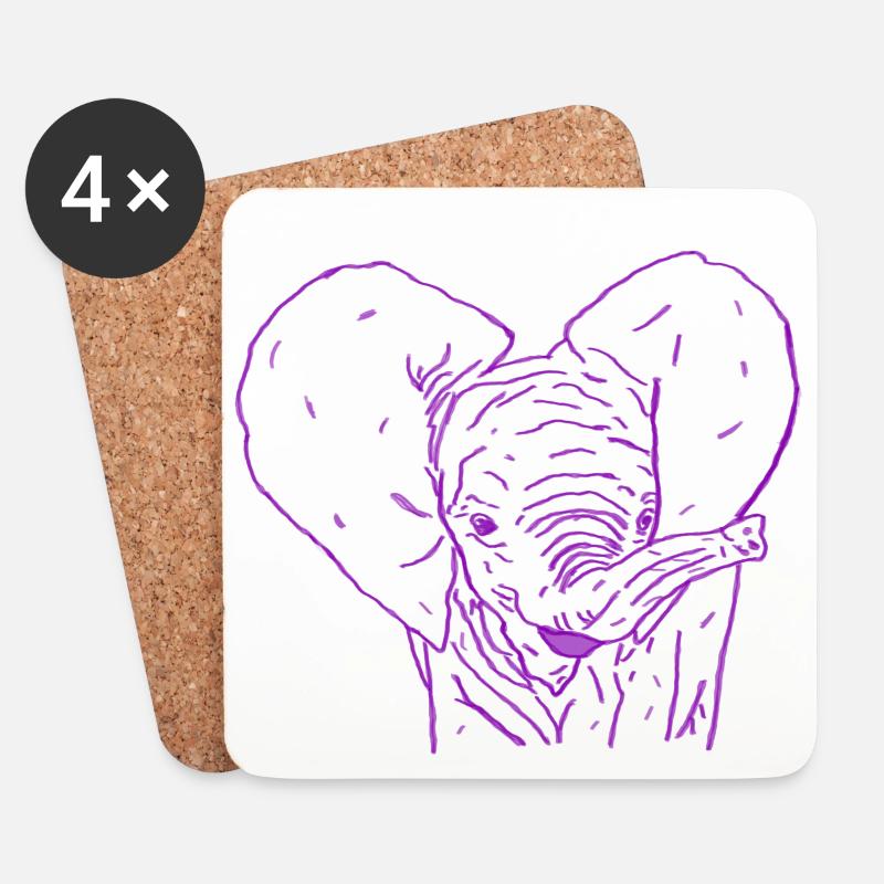 Bébé éléphant coloré - Dessous de verre (lot de 4) - blanc