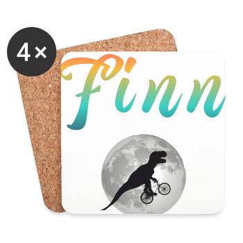 FINN - Beautiful boy name with dinosaur - Coasters (set of 4) - white - Front