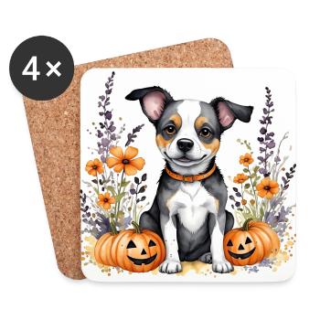 Chiot d’Halloween - Dessous de verre (lot de 4) - blanc - Devant
