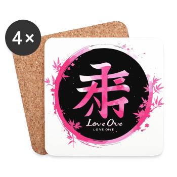 Zen Kanji Love One mit Bambus verziert - Rosa und Schwarz - Untersetzer (4er-Set) - Weiß - Vorne
