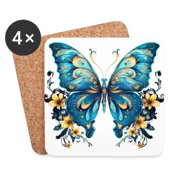 Beautiful Blue Butterfly - Coasters (set of 4) - white - Front