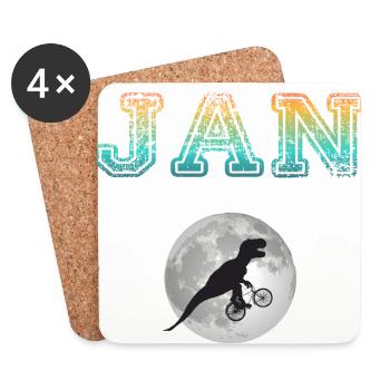 JAN - Schöner Jungen Name mit Dinosaurier - Untersetzer (4er-Set) - Weiß - Vorne