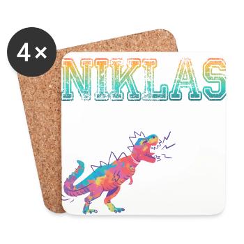 NIKLAS - Schöner Jungen Name mit Dinosaurier - Untersetzer (4er-Set) - Weiß - Vorne