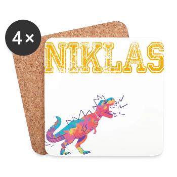NIKLAS - Beautiful boy name with dinosaur - Coasters (set of 4) - white - Front