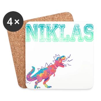 NIKLAS - Beautiful boy name with dinosaur - Coasters (set of 4) - white - Front