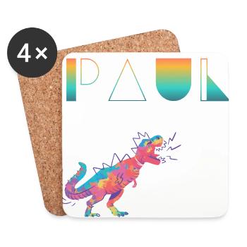 PAUL - Beautiful boy name with dinosaur - Coasters (set of 4) - white - Front