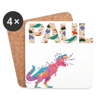 PAUL - Beautiful boy name with dinosaur - Coasters (set of 4) - white - Front