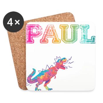 PAUL - Beautiful boy name with dinosaur - Coasters (set of 4) - white - Front