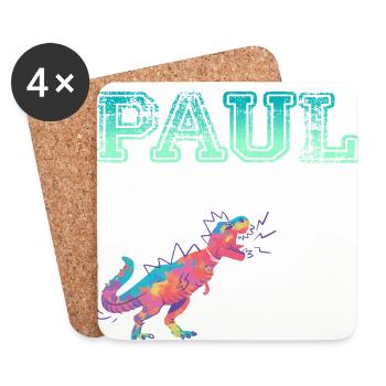 PAUL - Schöner Jungen Name mit Dinosaurier - Untersetzer (4er-Set) - Weiß - Vorne