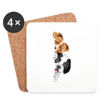Mignon peeking Border Collie et Saint Bernard chien - Dessous de verre (lot de 4) - blanc - Devant