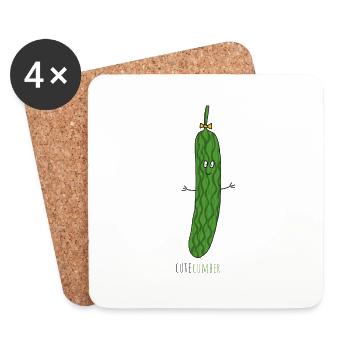 Cutecumber - süße Gurke - Untersetzer (4er-Set) - Weiß - Vorne