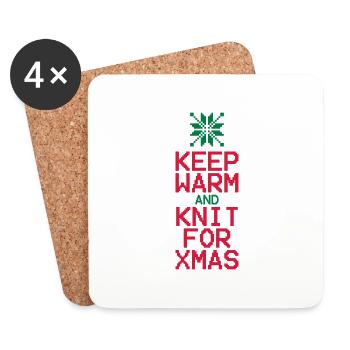 Keep Warm and Knit for Xmas - Coasters (set of 4) - white - Front