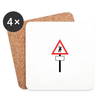 JGA Straßenschild betrunken Bier - Untersetzer (4er-Set) - Weiß - Vorne